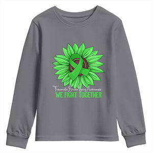 Traumatic Brain Injury Awareness Youth Sweatshirt TBI We Fight Together Green Sunflower TS02 Charcoal Print Your Wear
