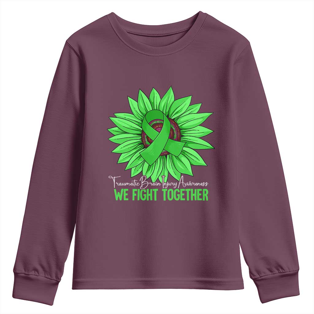 Traumatic Brain Injury Awareness Youth Sweatshirt TBI We Fight Together Green Sunflower TS02 Maroon Print Your Wear