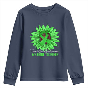 Traumatic Brain Injury Awareness Youth Sweatshirt TBI We Fight Together Green Sunflower TS02 Navy Print Your Wear