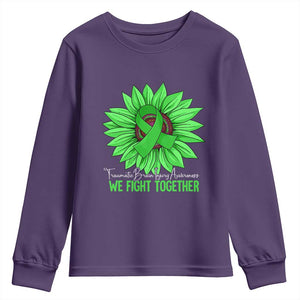 Traumatic Brain Injury Awareness Youth Sweatshirt TBI We Fight Together Green Sunflower TS02 Purple Print Your Wear