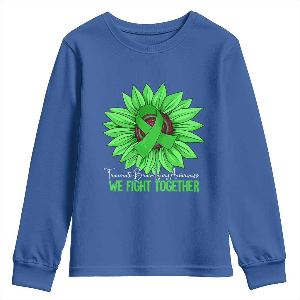 Traumatic Brain Injury Awareness Youth Sweatshirt TBI We Fight Together Green Sunflower TS02 Royal Blue Print Your Wear