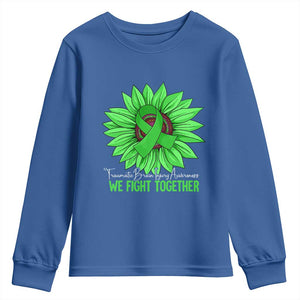 Traumatic Brain Injury Awareness Youth Sweatshirt TBI We Fight Together Green Sunflower TS02 Royal Blue Print Your Wear