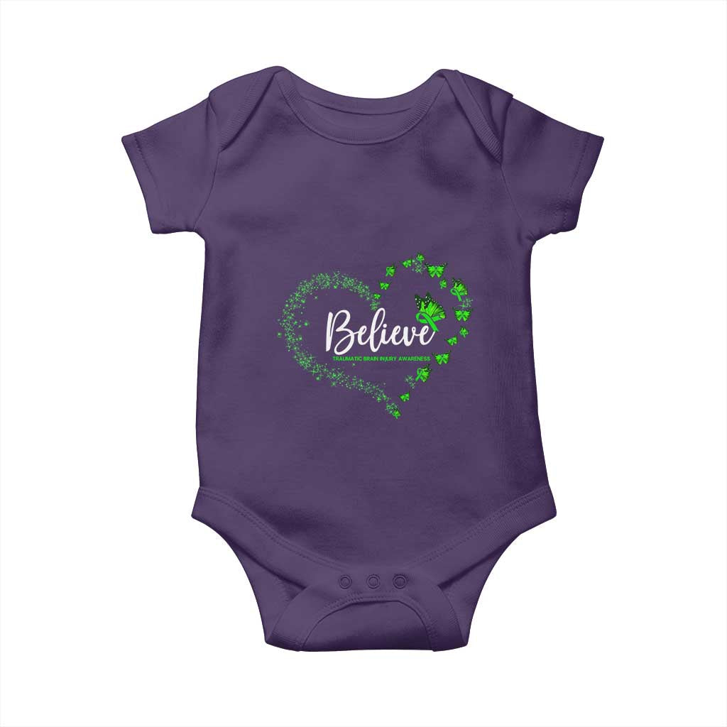 Traumatic Brain Injury Awareness Baby Onesie TBI Believe Butterflies TS02 Purple Print Your Wear