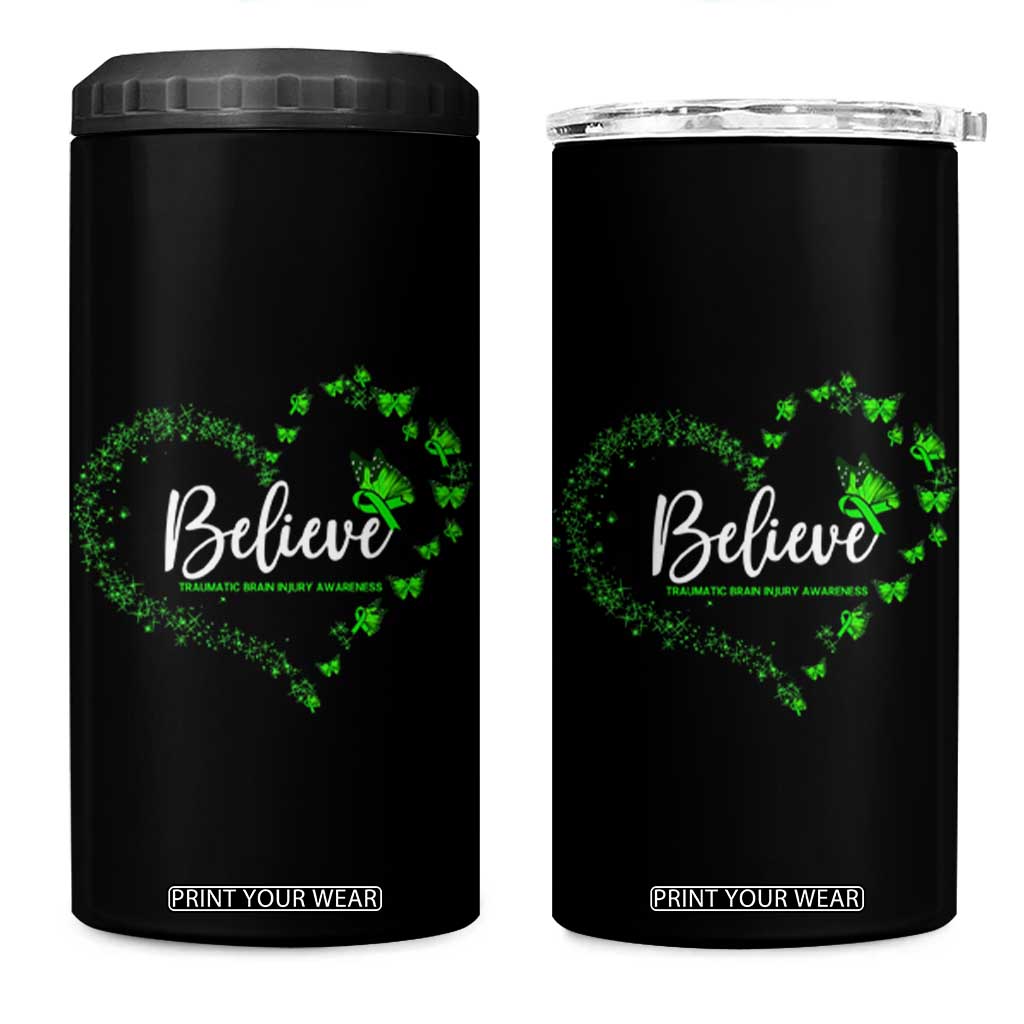 Traumatic Brain Injury Awareness 4 in 1 Can Cooler Tumbler TBI Believe Butterflies TS02 One Size: 16 oz Black Print Your Wear