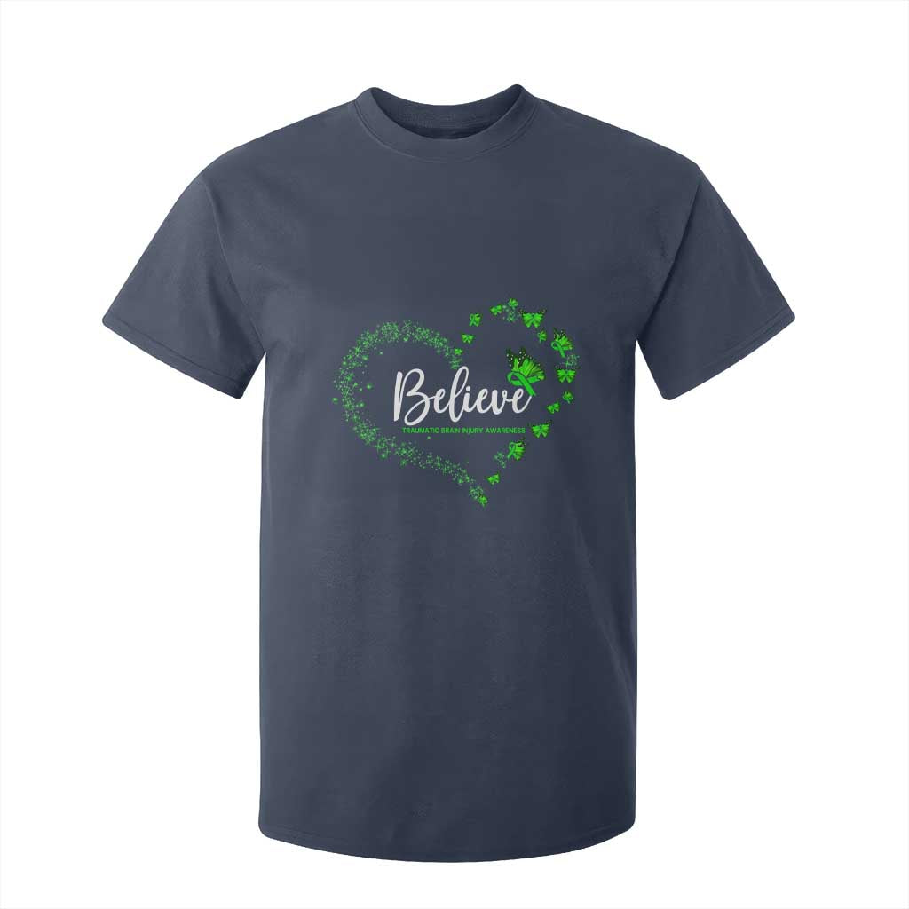 Traumatic Brain Injury Awareness T Shirt For Kid TBI Believe Butterflies TS02 Navy Print Your Wear
