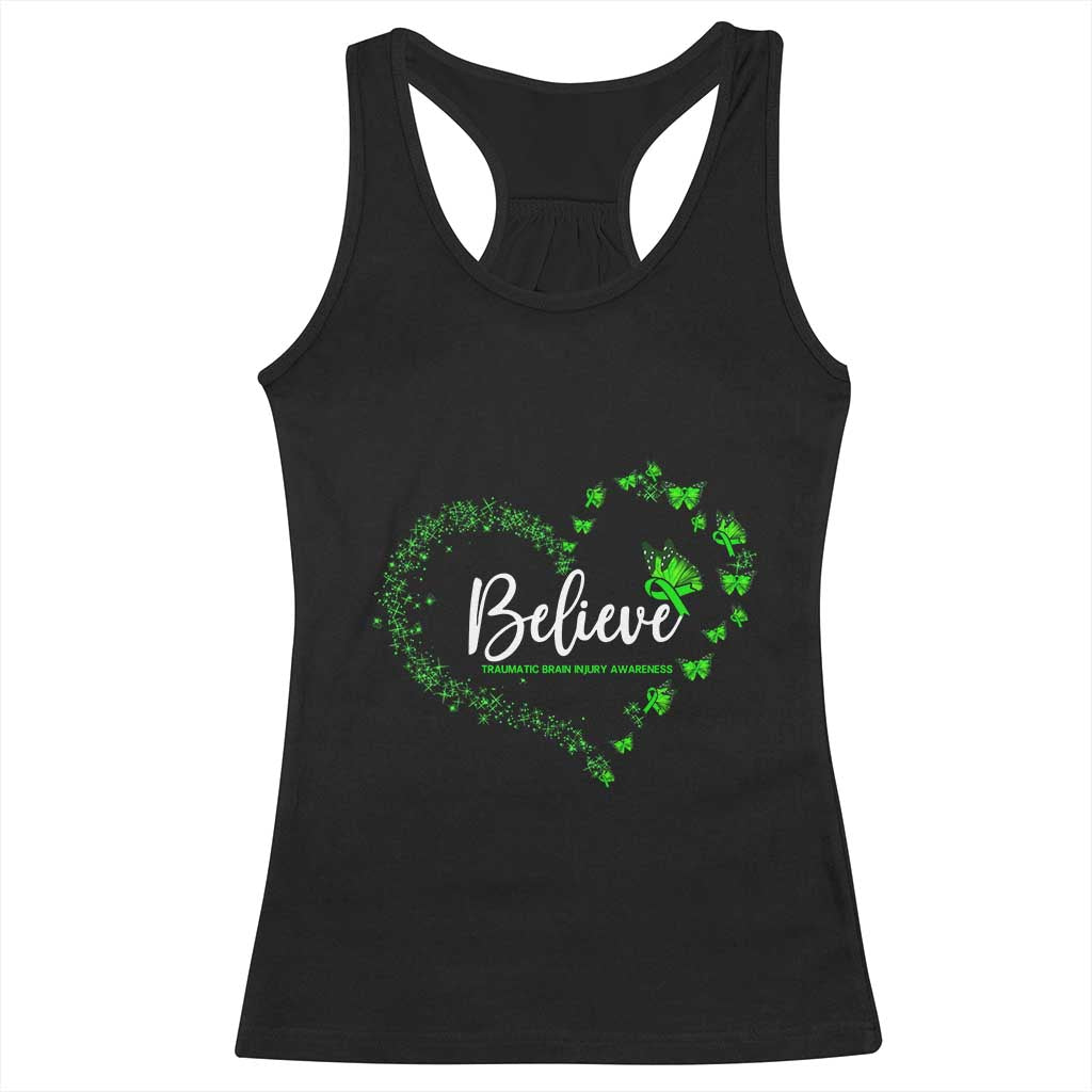 Traumatic Brain Injury Awareness Racerback Tank Top TBI Believe Butterflies TS02 Black Print Your Wear