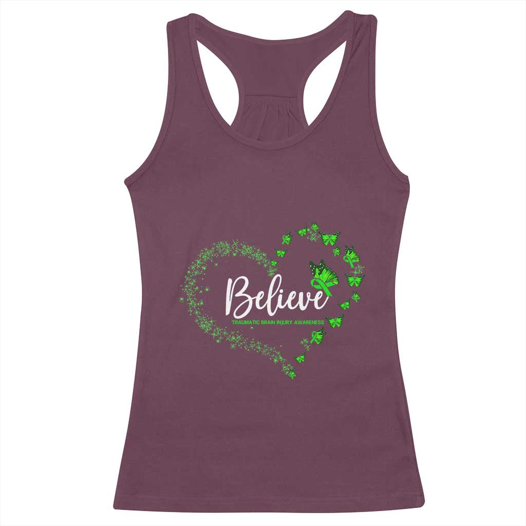 Traumatic Brain Injury Awareness Racerback Tank Top TBI Believe Butterflies TS02 Maroon Print Your Wear