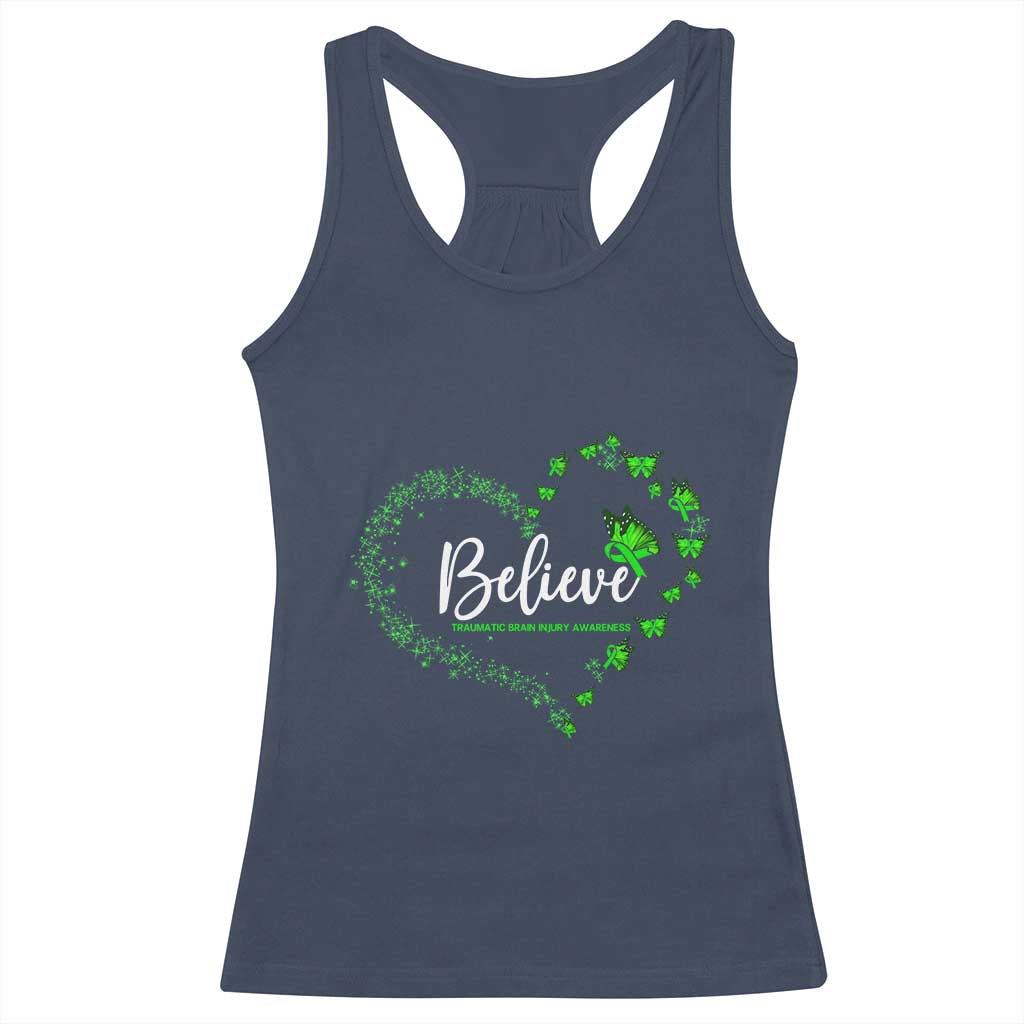 Traumatic Brain Injury Awareness Racerback Tank Top TBI Believe Butterflies TS02 Navy Print Your Wear