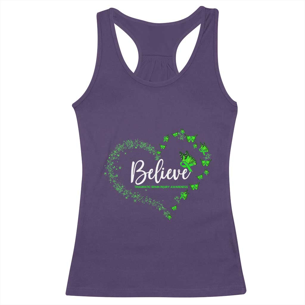 Traumatic Brain Injury Awareness Racerback Tank Top TBI Believe Butterflies TS02 Purple Print Your Wear
