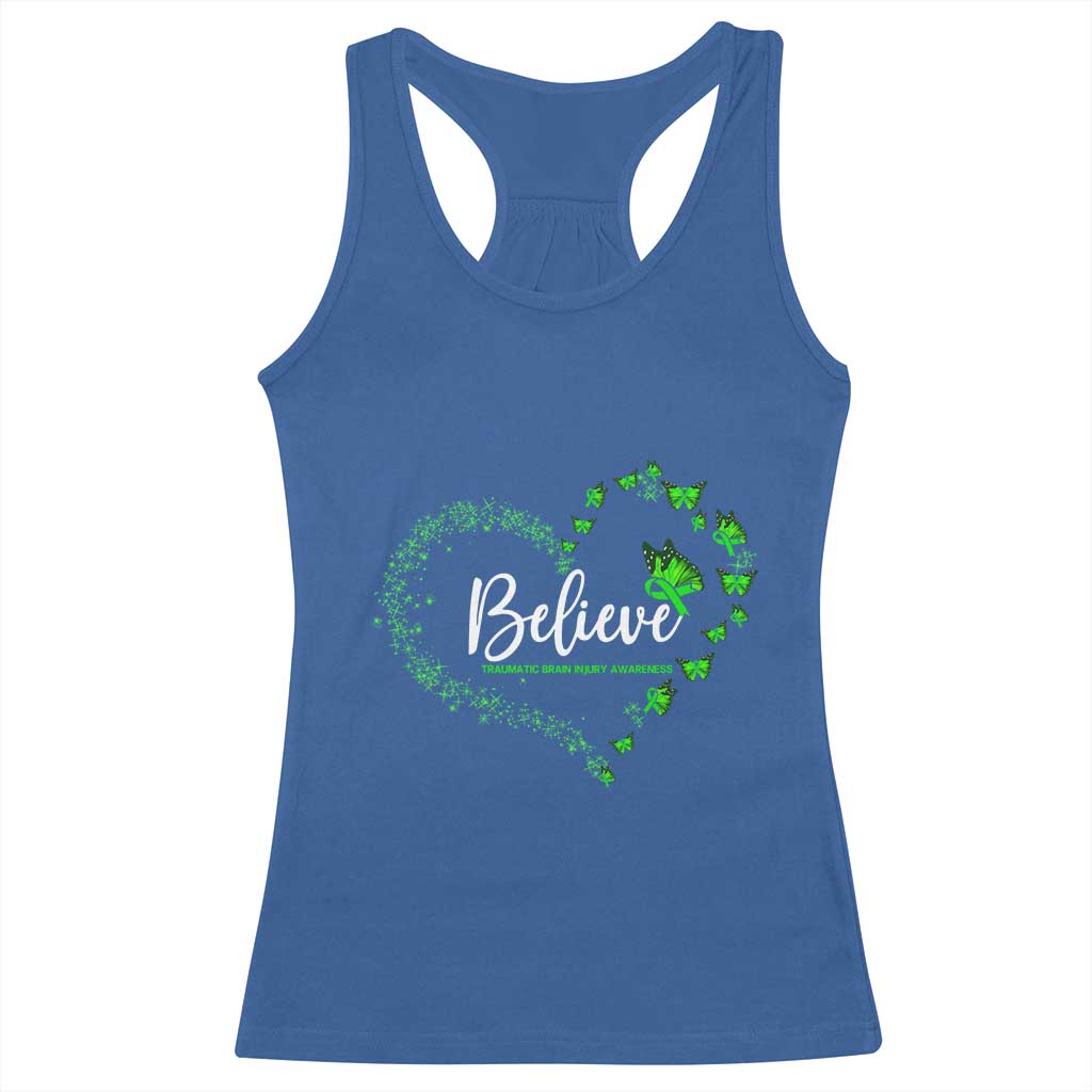 Traumatic Brain Injury Awareness Racerback Tank Top TBI Believe Butterflies TS02 Royal Blue Print Your Wear