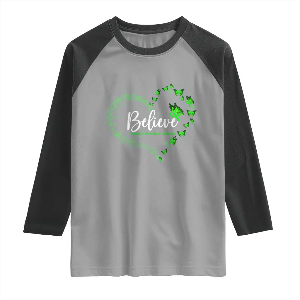 Traumatic Brain Injury Awareness Raglan Shirt TBI Believe Butterflies TS02 Sport Gray Black Print Your Wear