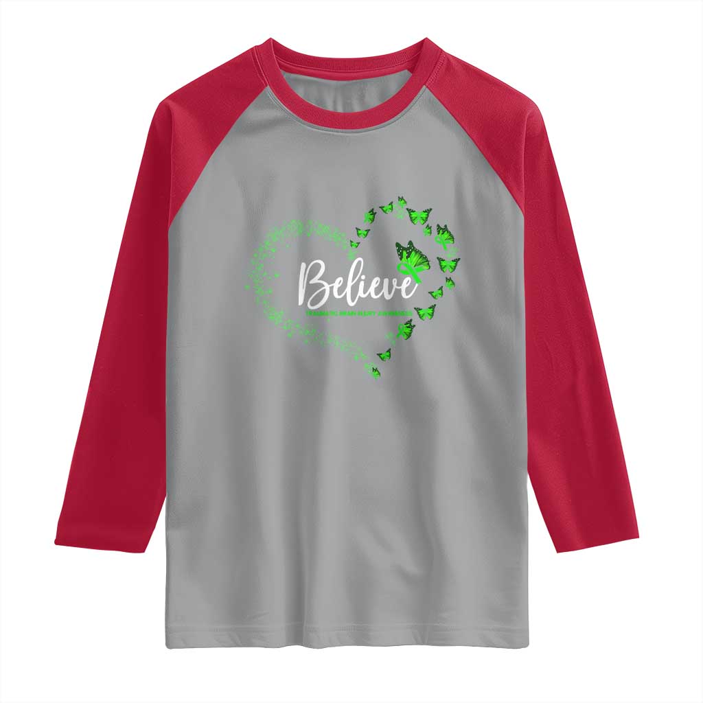 Traumatic Brain Injury Awareness Raglan Shirt TBI Believe Butterflies TS02 Sport Gray Red Print Your Wear