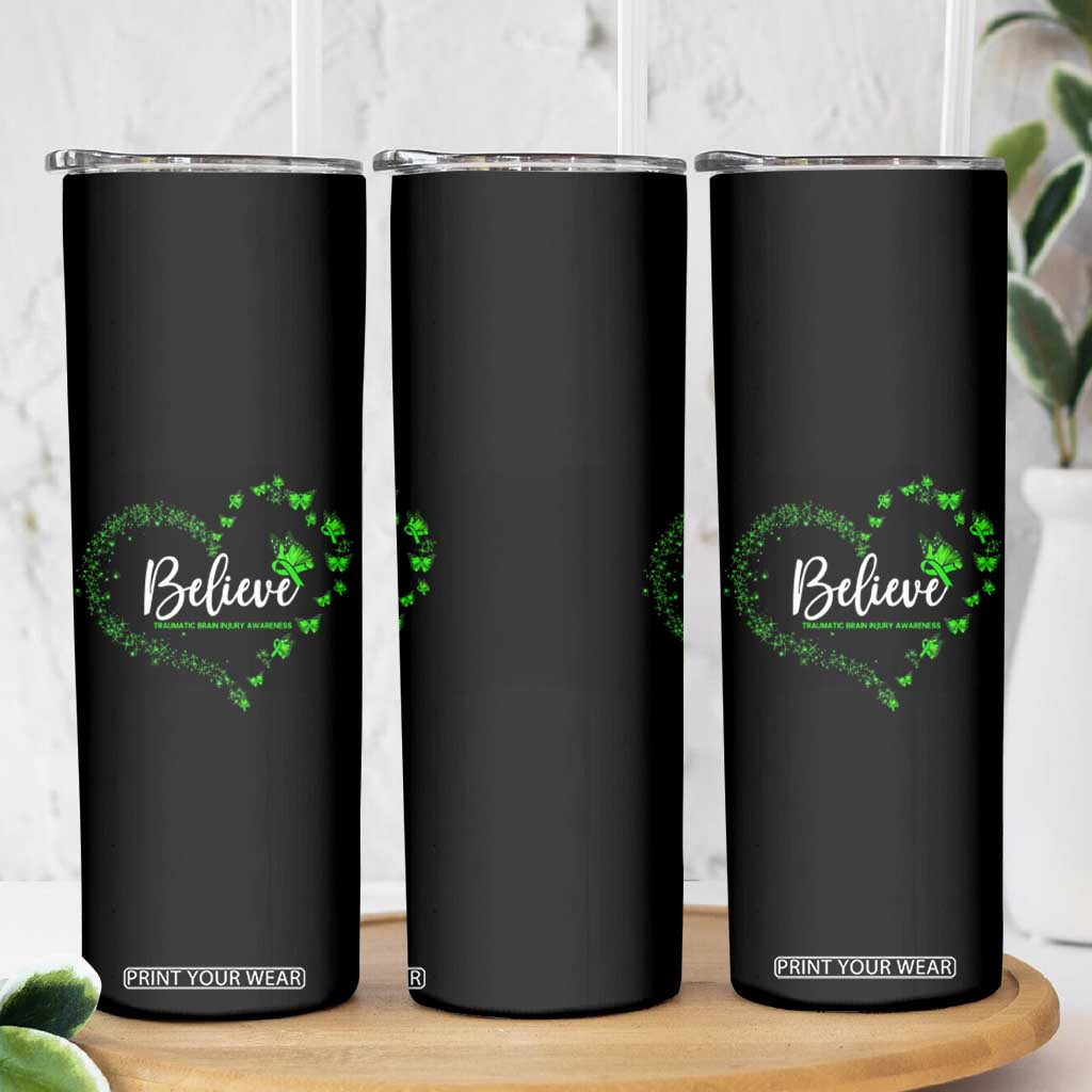 Traumatic Brain Injury Awareness Skinny Tumbler TBI Believe Butterflies TS02 Print Your Wear