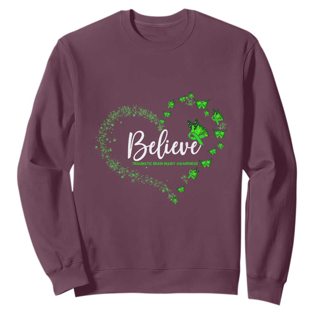 Traumatic Brain Injury Awareness Sweatshirt TBI Believe Butterflies TS02 Maroon Print Your Wear