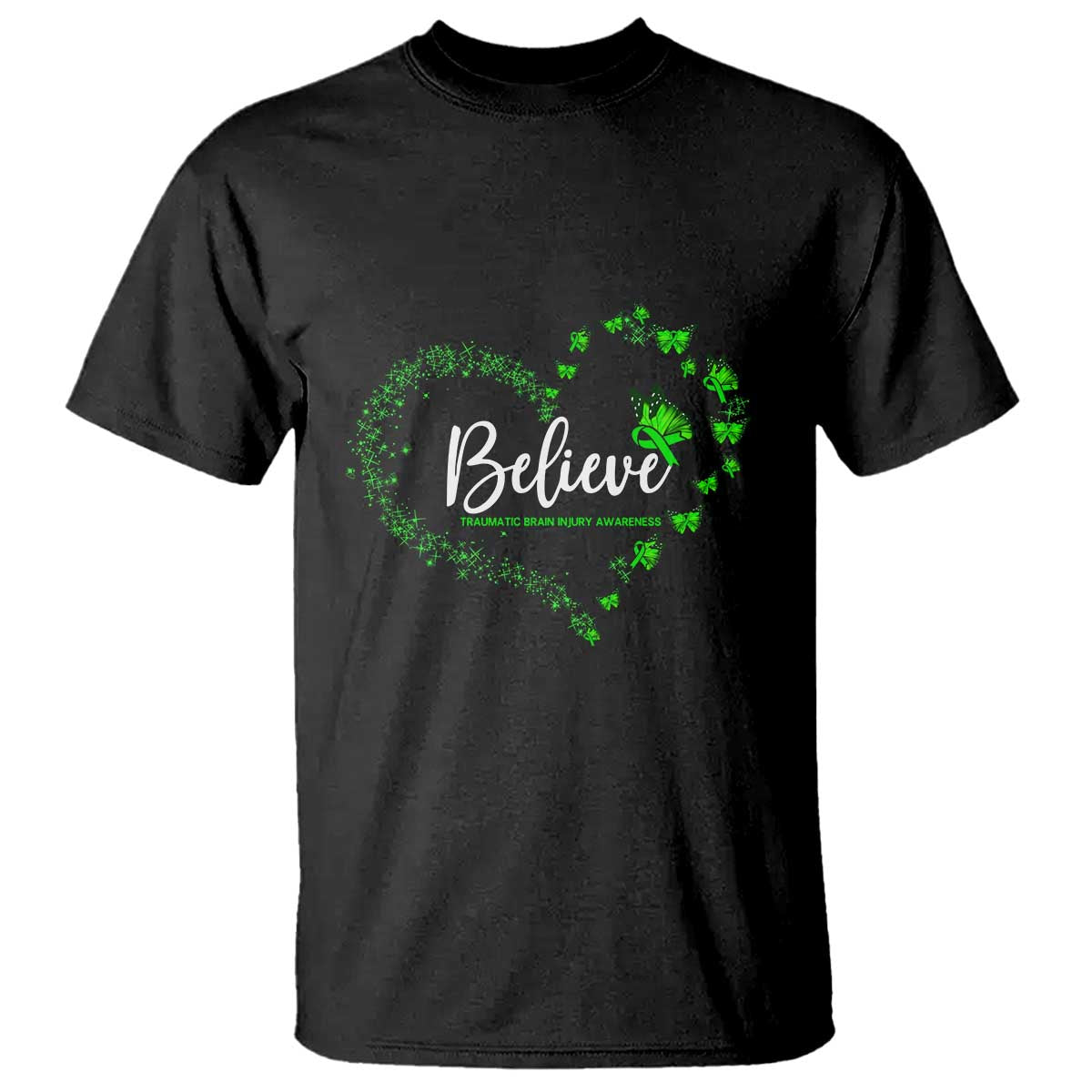 Traumatic Brain Injury Awareness T Shirt TBI Believe Butterflies TS02 Black Print Your Wear