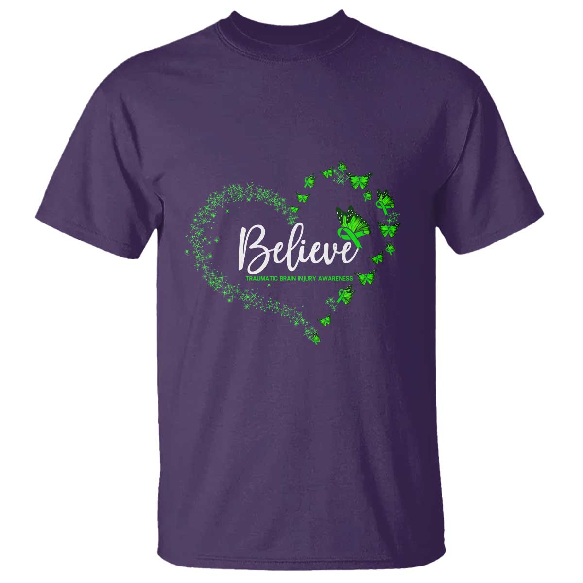 Traumatic Brain Injury Awareness T Shirt TBI Believe Butterflies TS02 Purple Print Your Wear
