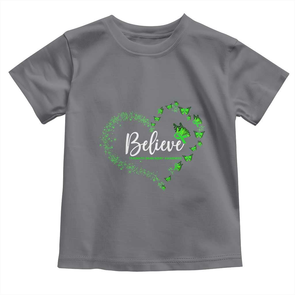 Traumatic Brain Injury Awareness Toddler T Shirt TBI Believe Butterflies TS02 Charcoal Print Your Wear