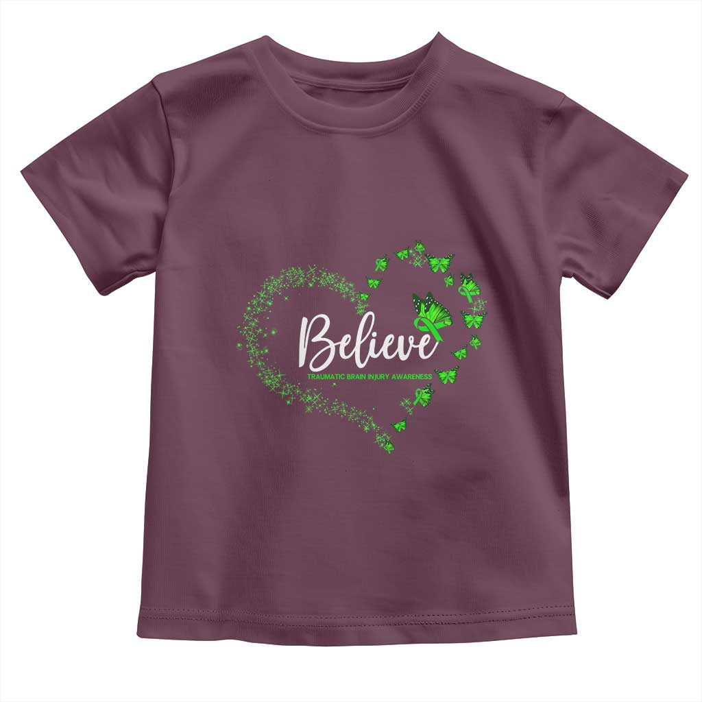 Traumatic Brain Injury Awareness Toddler T Shirt TBI Believe Butterflies TS02 Maroon Print Your Wear