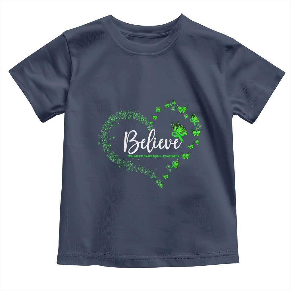 Traumatic Brain Injury Awareness Toddler T Shirt TBI Believe Butterflies TS02 Navy Print Your Wear