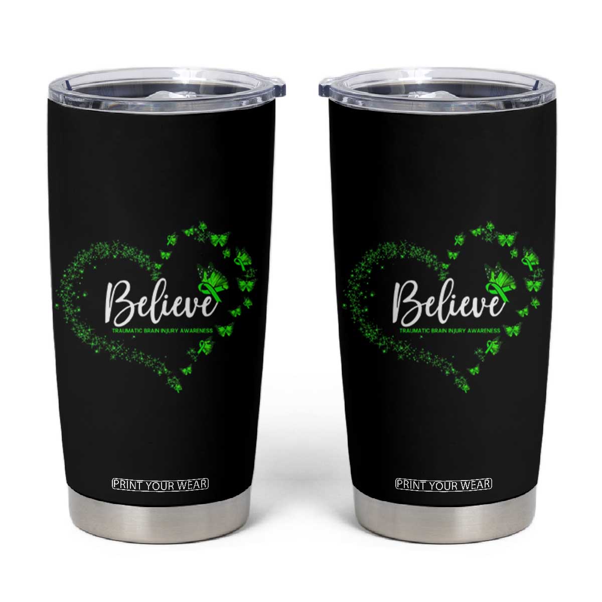 Traumatic Brain Injury Awareness Tumbler Cup TBI Believe Butterflies TS02 Black Print Your Wear