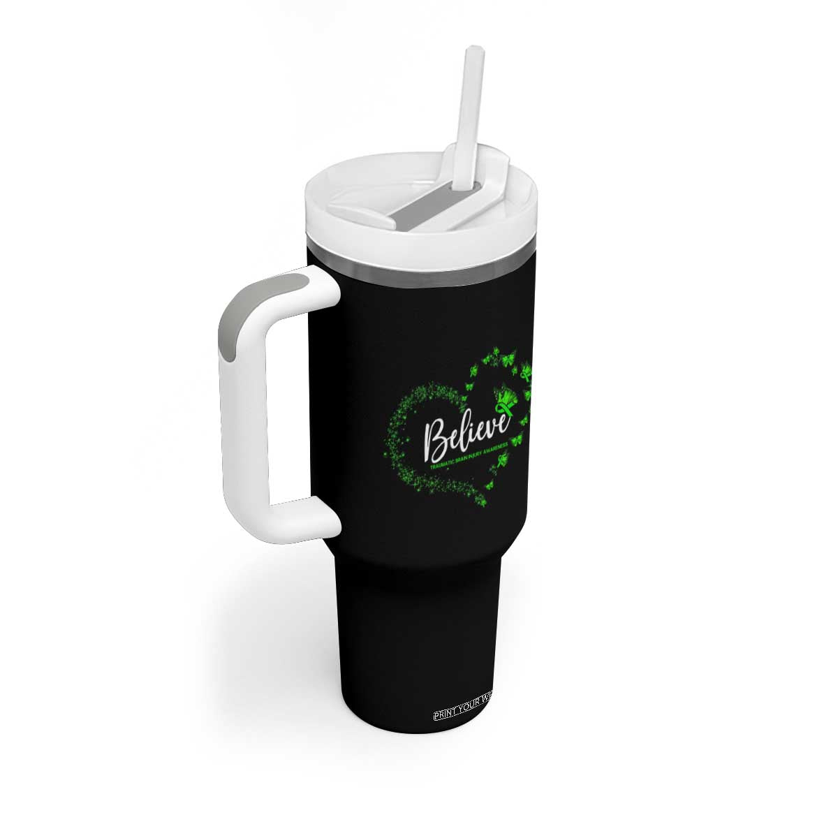 Traumatic Brain Injury Awareness Tumbler With Handle TBI Believe Butterflies TS02 Print Your Wear
