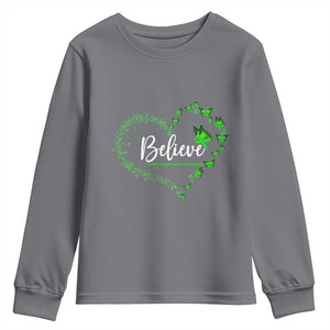 Traumatic Brain Injury Awareness Youth Sweatshirt TBI Believe Butterflies TS02 Charcoal Print Your Wear