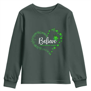 Traumatic Brain Injury Awareness Youth Sweatshirt TBI Believe Butterflies TS02 Dark Forest Green Print Your Wear