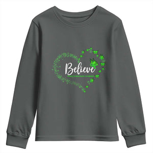 Traumatic Brain Injury Awareness Youth Sweatshirt TBI Believe Butterflies TS02 Dark Heather Print Your Wear