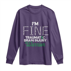 Traumatic Brain Injury Awareness Long Sleeve Shirt TBI Warrior I'm Fine TS02 Purple Print Your Wear
