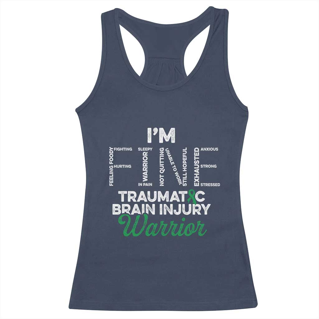 Traumatic Brain Injury Awareness Racerback Tank Top TBI Warrior I'm Fine TS02 Navy Print Your Wear