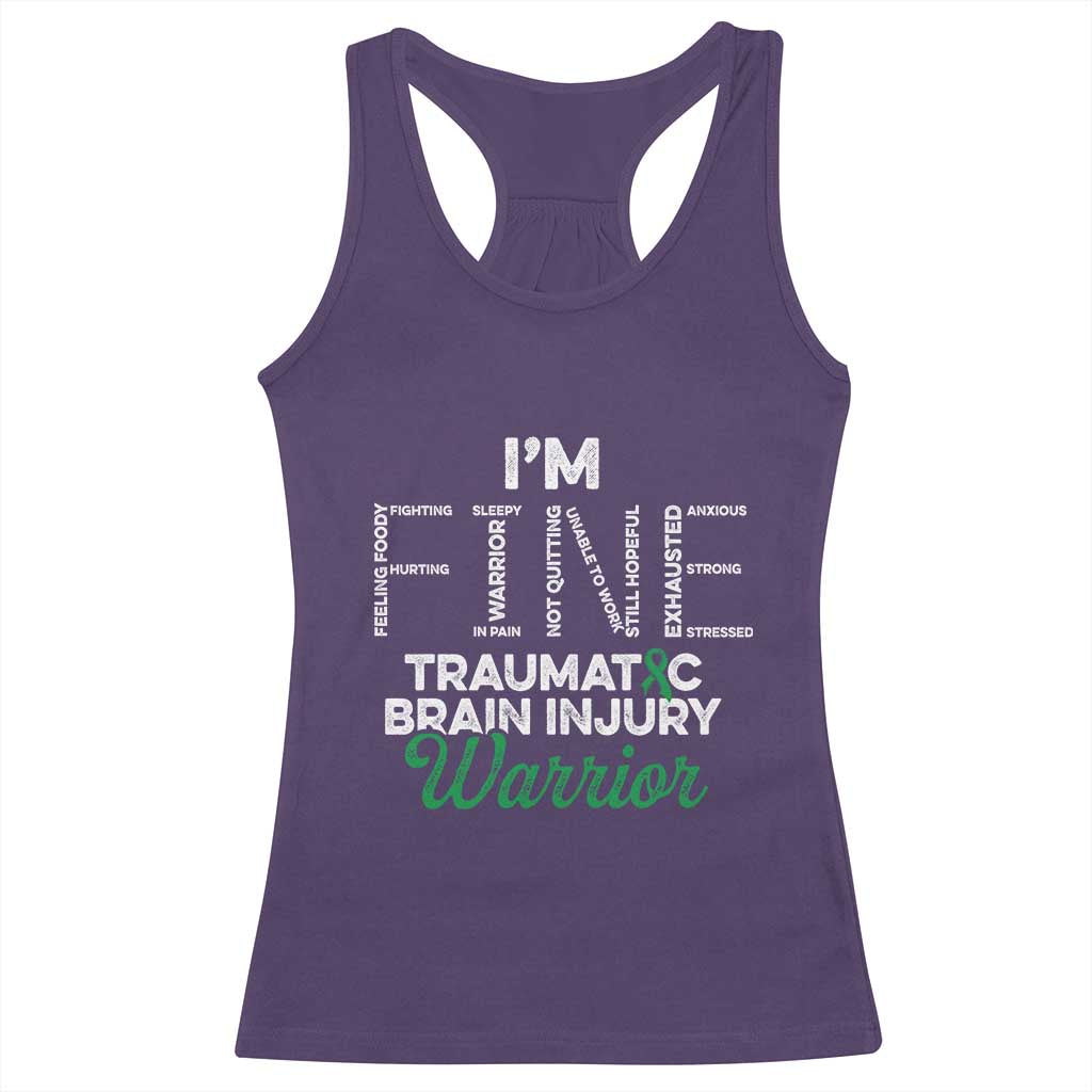 Traumatic Brain Injury Awareness Racerback Tank Top TBI Warrior I'm Fine TS02 Purple Print Your Wear