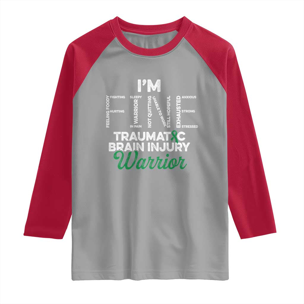 Traumatic Brain Injury Awareness Raglan Shirt TBI Warrior I'm Fine TS02 Sport Gray Red Print Your Wear