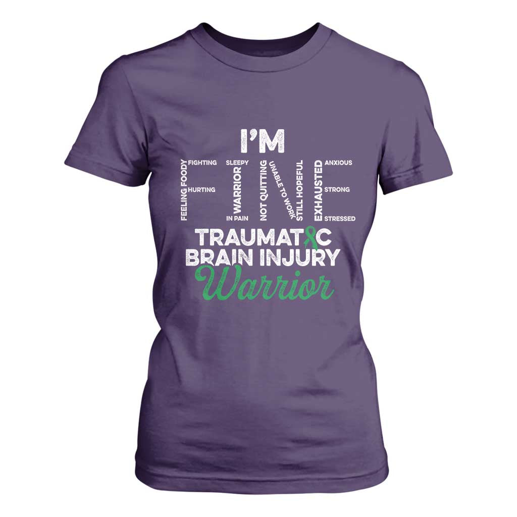 Traumatic Brain Injury Awareness T Shirt For Women TBI Warrior I'm Fine TS02 Purple Print Your Wear