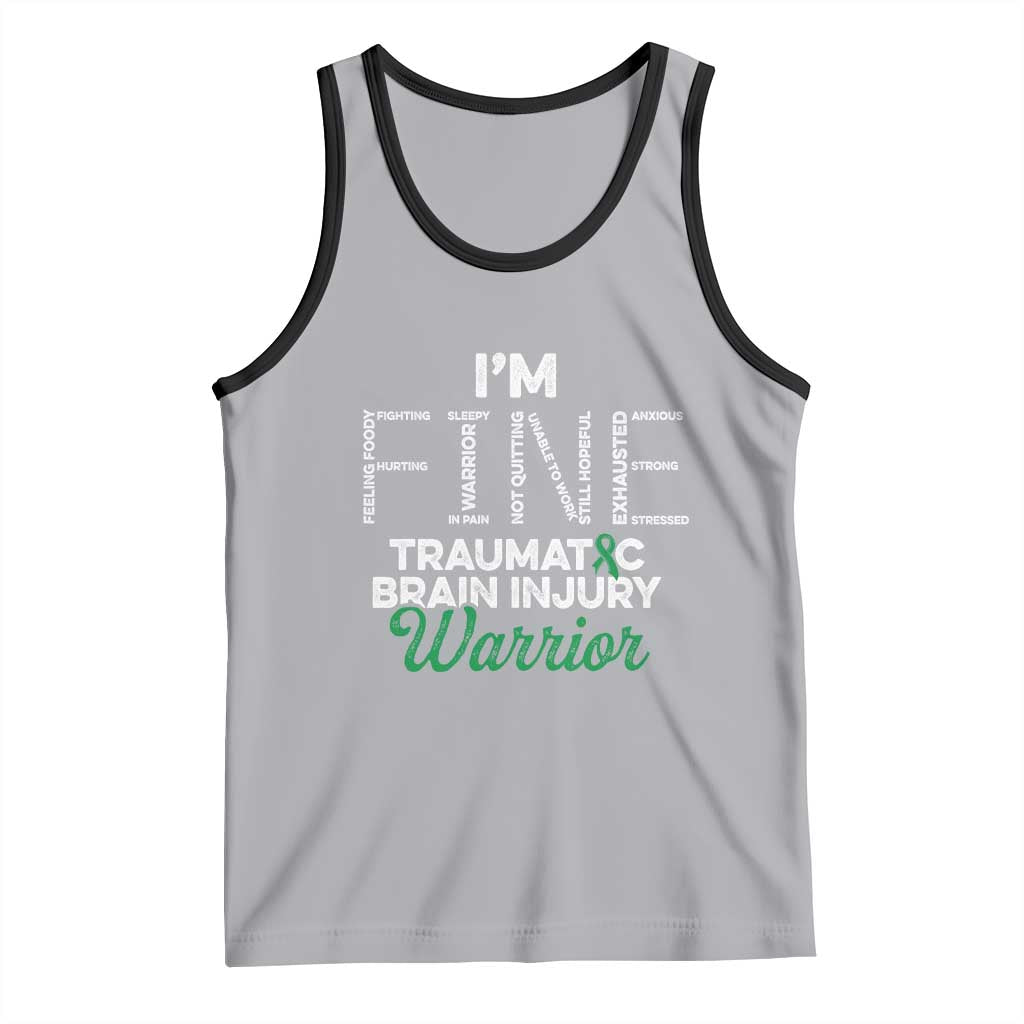 Traumatic Brain Injury Awareness Tank Top TBI Warrior I'm Fine TS02 Athletic Heather Black Print Your Wear