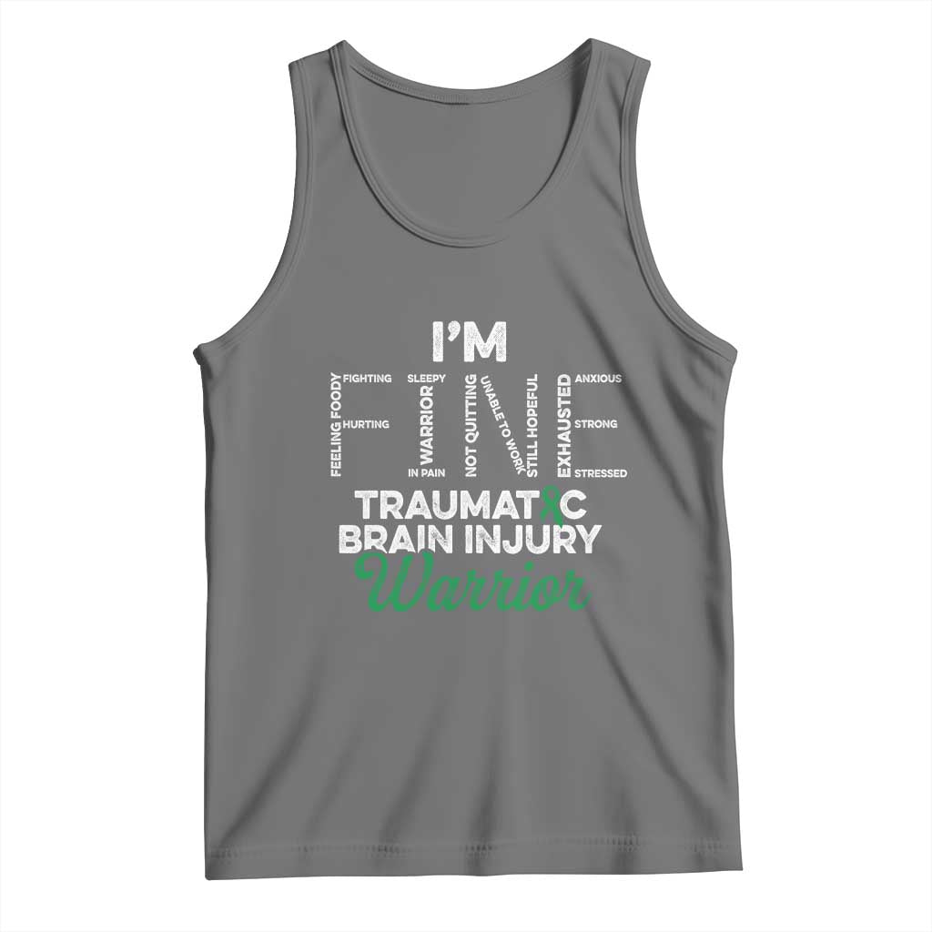 Traumatic Brain Injury Awareness Tank Top TBI Warrior I'm Fine TS02 Black Heather Print Your Wear