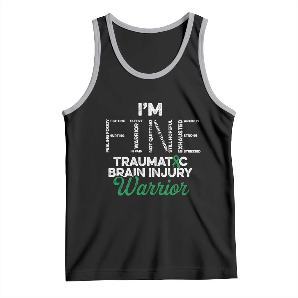 Traumatic Brain Injury Awareness Tank Top TBI Warrior I'm Fine TS02 Black Athletic Heather Print Your Wear