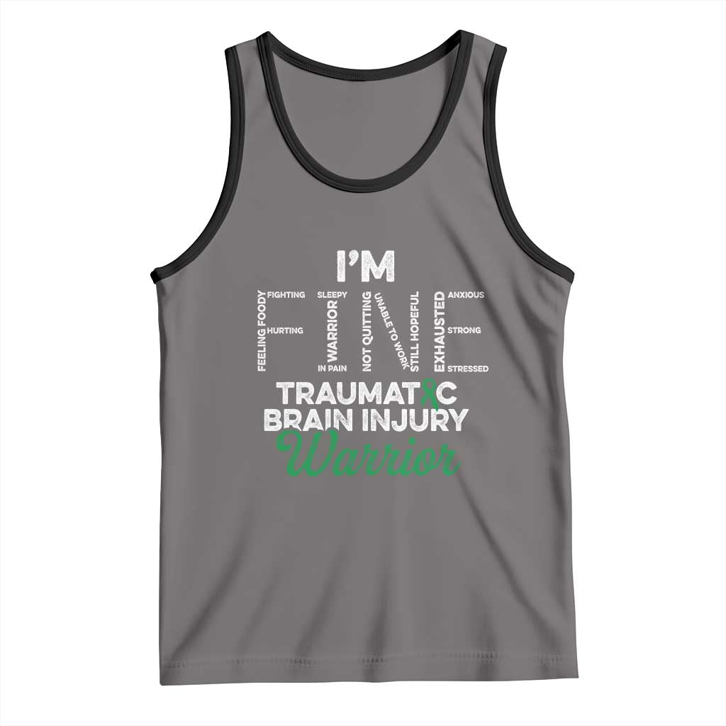 Traumatic Brain Injury Awareness Tank Top TBI Warrior I'm Fine TS02 Deep Heather Black Print Your Wear