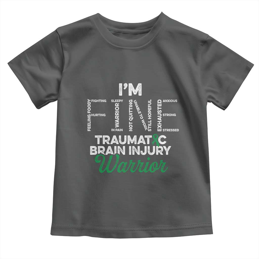 Traumatic Brain Injury Awareness Toddler T Shirt TBI Warrior I'm Fine TS02 Dark Heather Print Your Wear