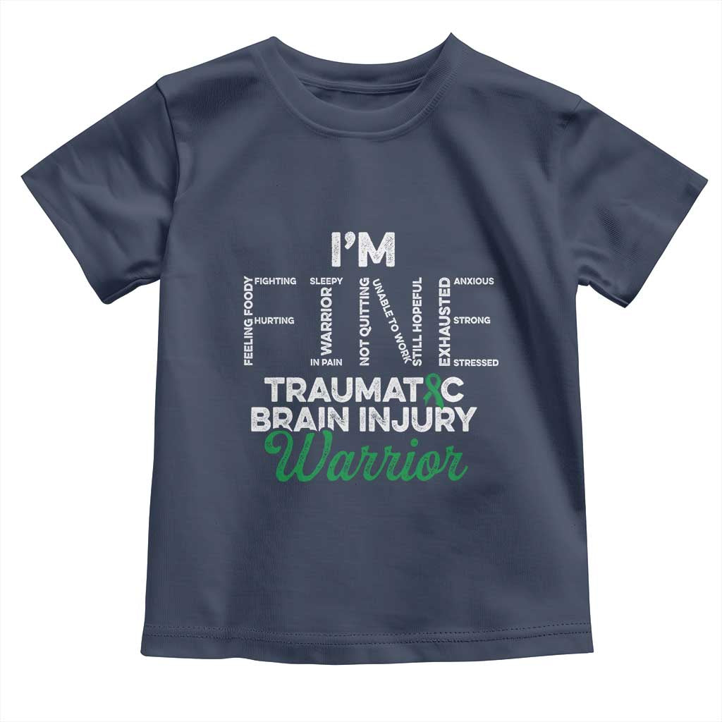 Traumatic Brain Injury Awareness Toddler T Shirt TBI Warrior I'm Fine TS02 Navy Print Your Wear