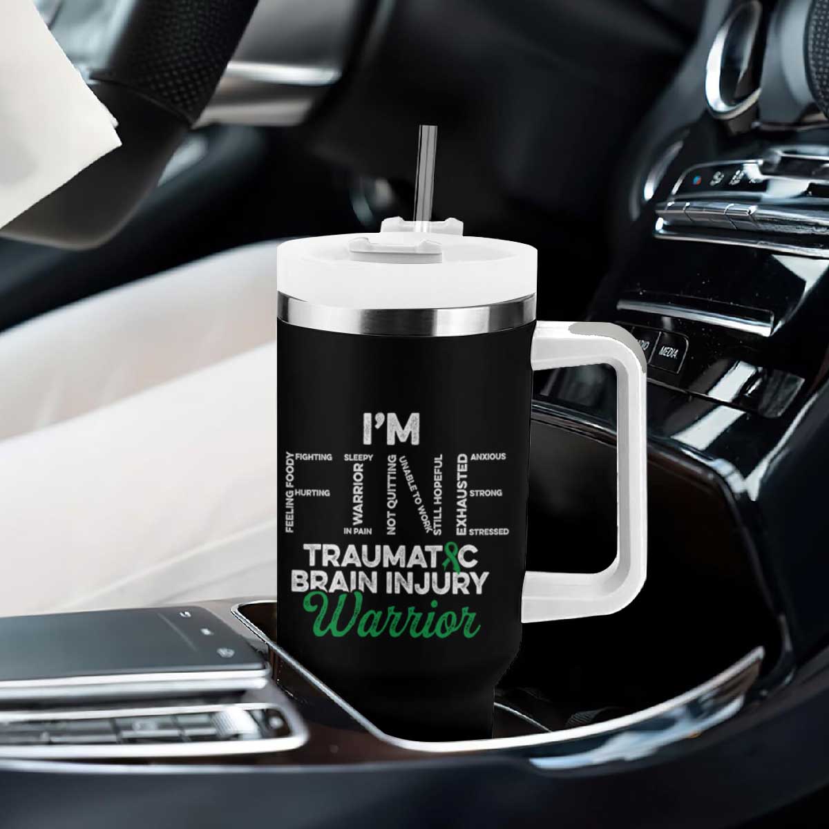 Traumatic Brain Injury Awareness Tumbler With Handle TBI Warrior I'm Fine TS02 Print Your Wear