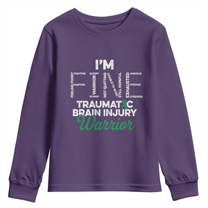 Traumatic Brain Injury Awareness Youth Sweatshirt TBI Warrior I'm Fine TS02 Purple Print Your Wear