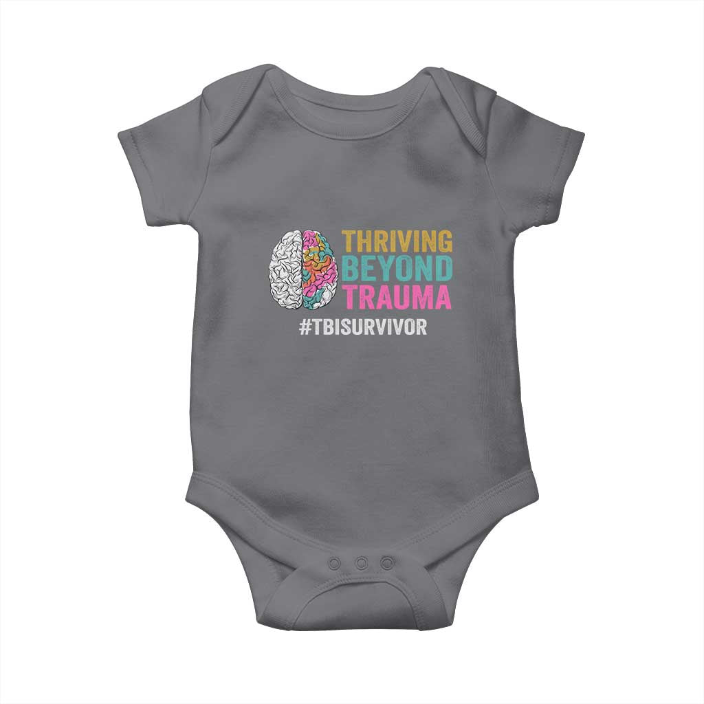Traumatic Brain Injury Awareness Baby Onesie Thriving Beyond Trauma TBI Survivor TS02 Charcoal Print Your Wear