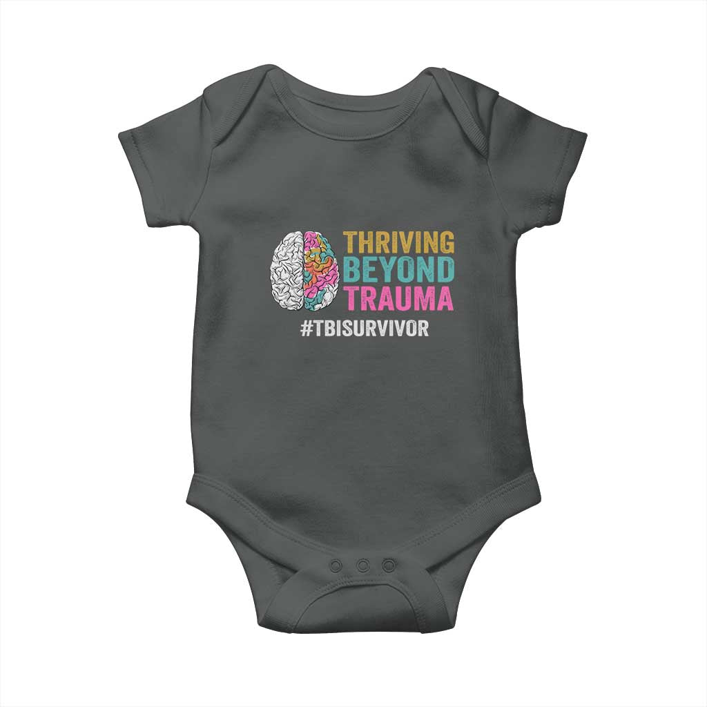 Traumatic Brain Injury Awareness Baby Onesie Thriving Beyond Trauma TBI Survivor TS02 Dark Heather Print Your Wear