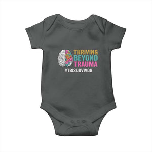 Traumatic Brain Injury Awareness Baby Onesie Thriving Beyond Trauma TBI Survivor TS02 Dark Heather Print Your Wear
