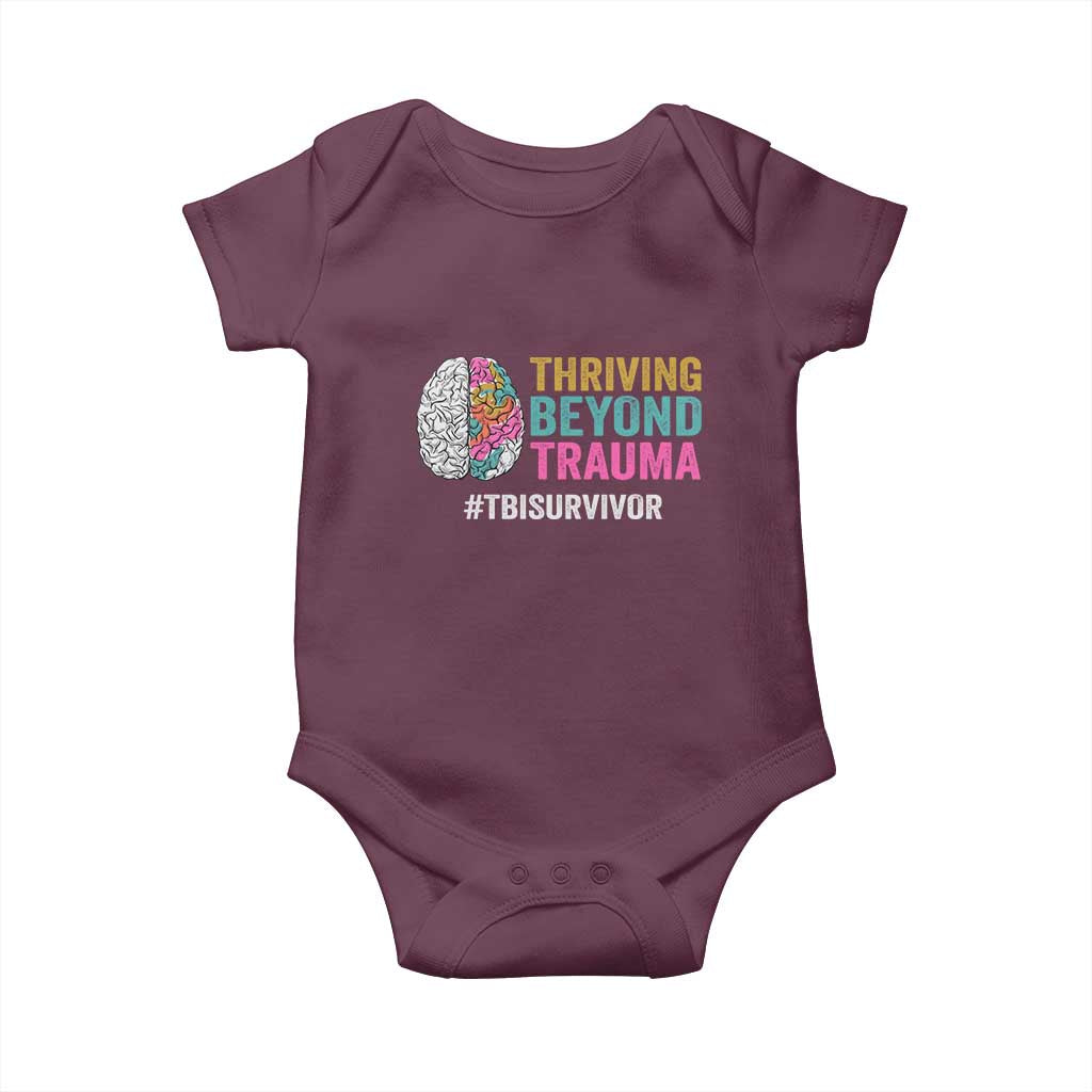 Traumatic Brain Injury Awareness Baby Onesie Thriving Beyond Trauma TBI Survivor TS02 Maroon Print Your Wear