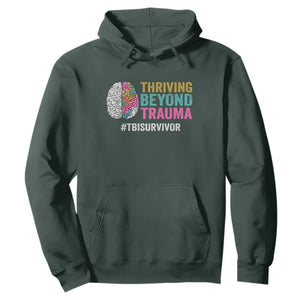 Traumatic Brain Injury Awareness Hoodie Thriving Beyond Trauma TBI Survivor TS02 Dark Forest Green Print Your Wear
