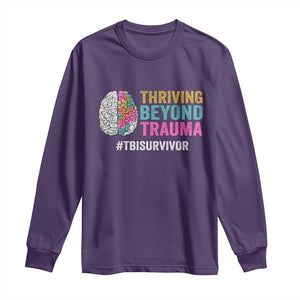 Traumatic Brain Injury Awareness Long Sleeve Shirt Thriving Beyond Trauma TBI Survivor TS02 Purple Print Your Wear