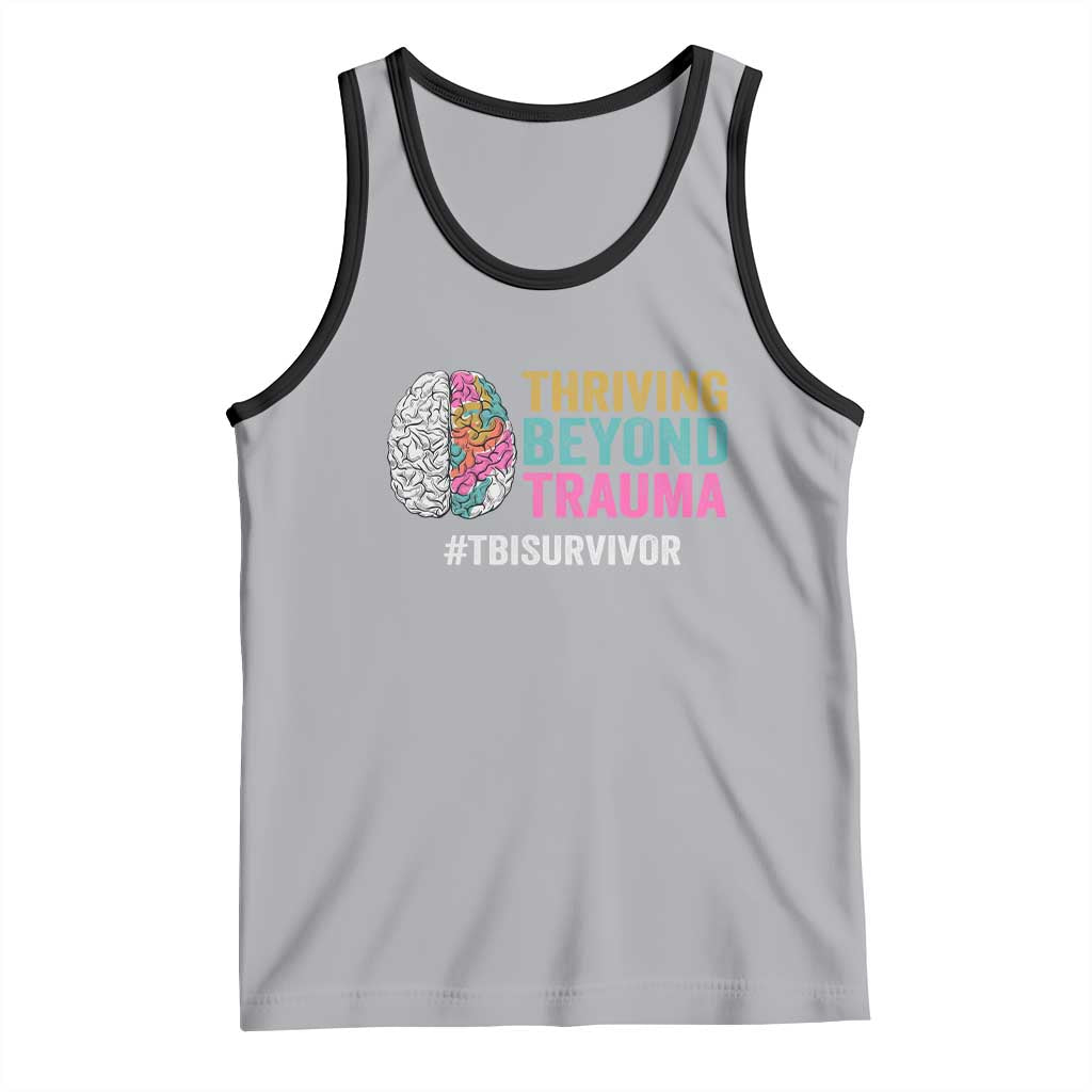 Traumatic Brain Injury Awareness Tank Top Thriving Beyond Trauma TBI Survivor TS02 Athletic Heather Black Print Your Wear