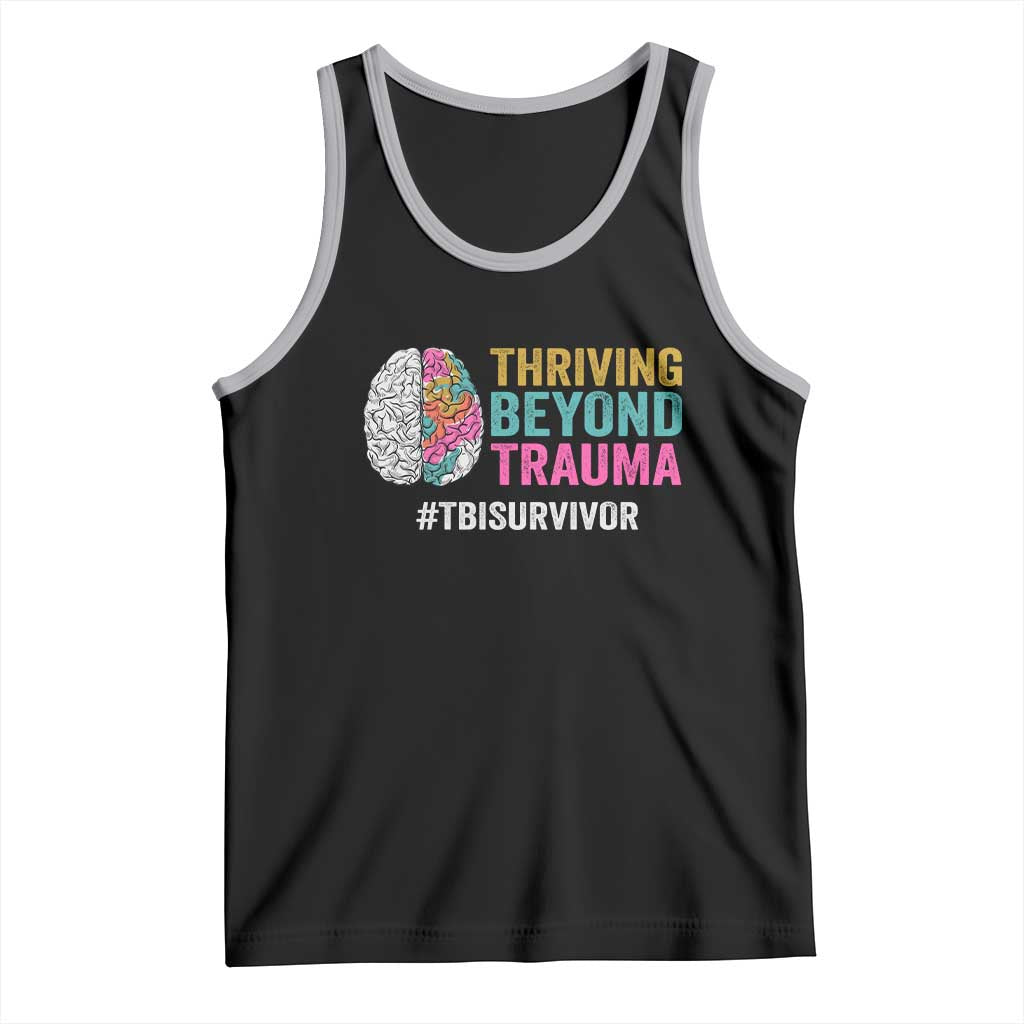 Traumatic Brain Injury Awareness Tank Top Thriving Beyond Trauma TBI Survivor TS02 Black Athletic Heather Print Your Wear