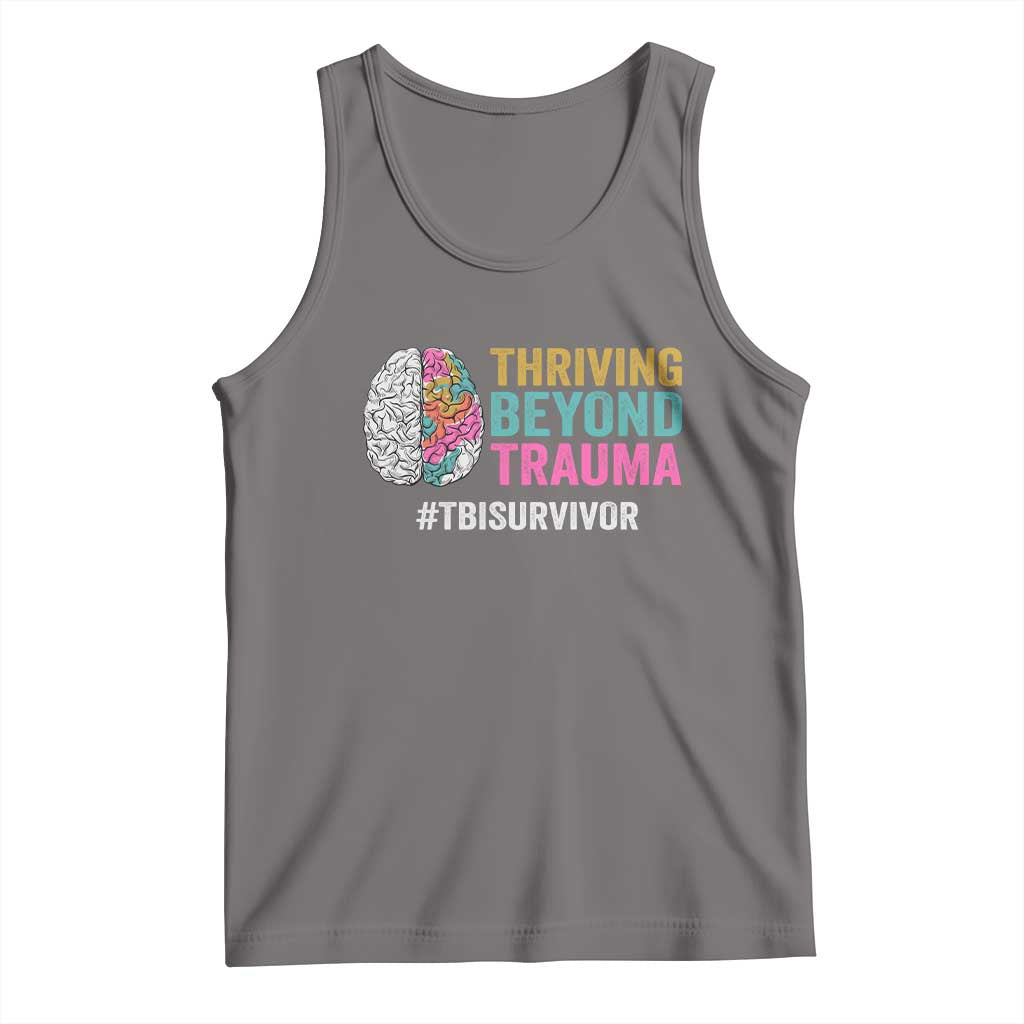 Traumatic Brain Injury Awareness Tank Top Thriving Beyond Trauma TBI Survivor TS02 Deep Heather Print Your Wear